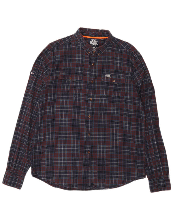 Cămașă de flanel Superdry pentru bărbați, cu tăiere obișnuită, 2XL, albastru bleumarin