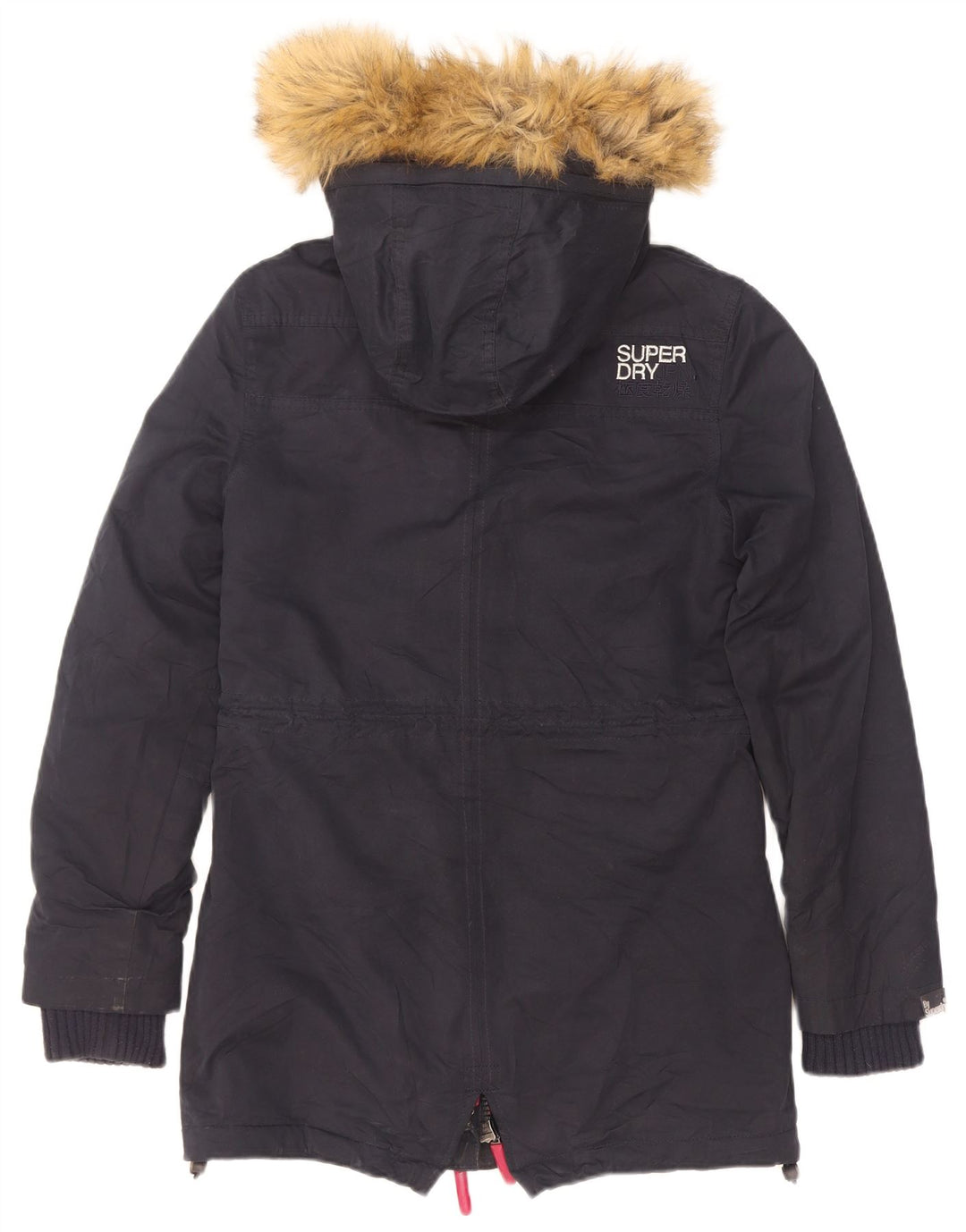 Superdry Womens Hooded Sherpa Parka Jacket UK 10 Small Navy Blue Polyester