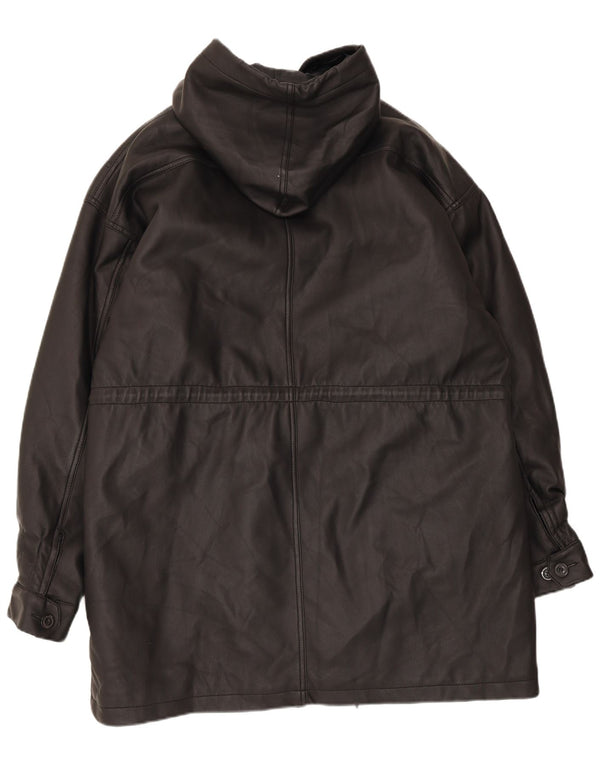 Soprabito da donna in ecopelle con cappuccio Regina Schrecker UK 18 XL PVC nero