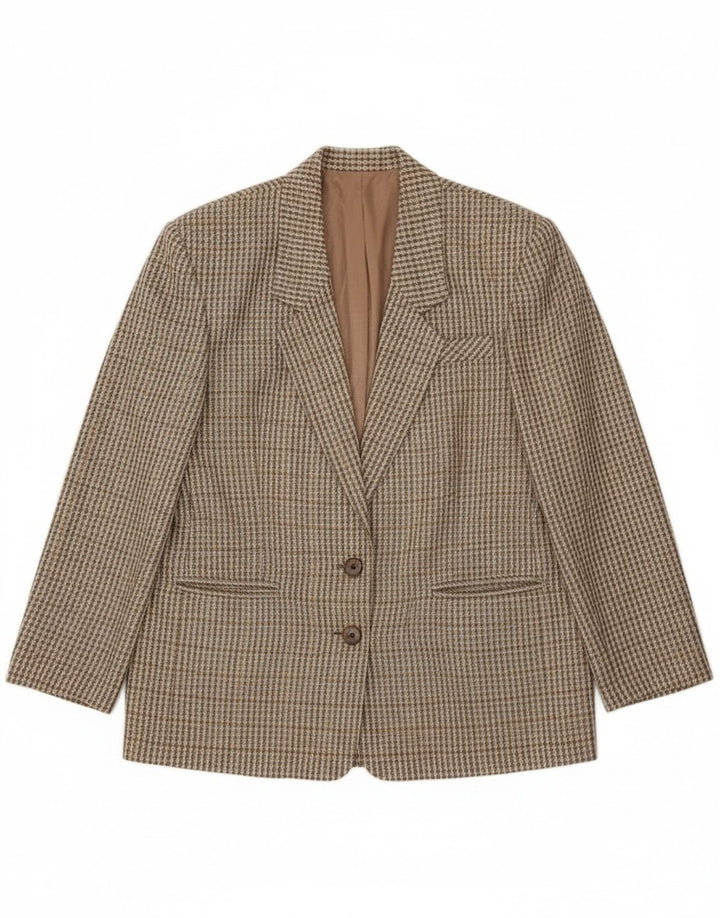 Vintage ženska jakna sa 2 gumba IT 46 Large kaki gingham vuna