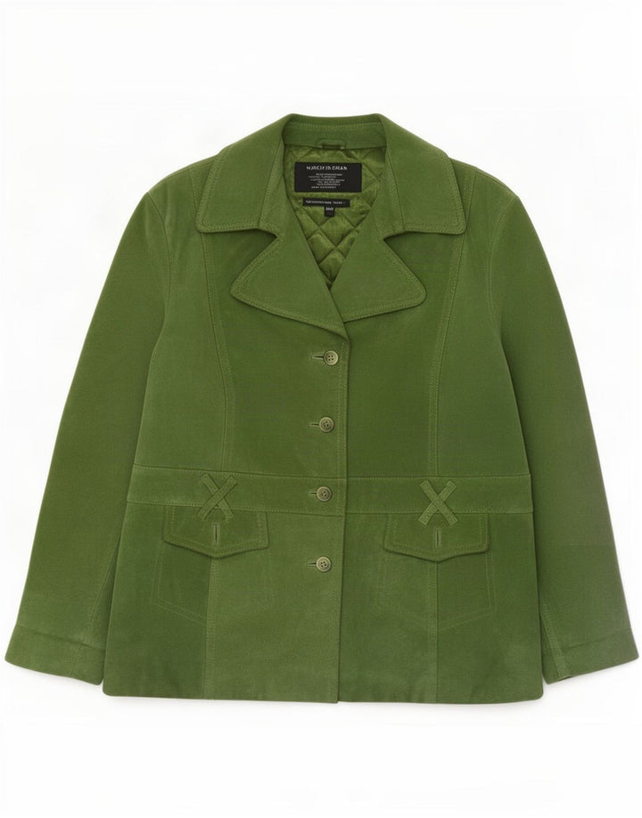Vintage Womens 4 Button Suede Blazer Jacket UK 20 2XL Green Leather