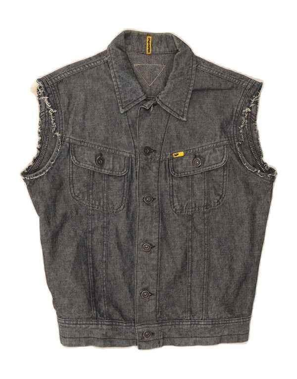MELTIN' POT Mens Graphic Denim Gilet UK 40 Large Navy Blue Cotton