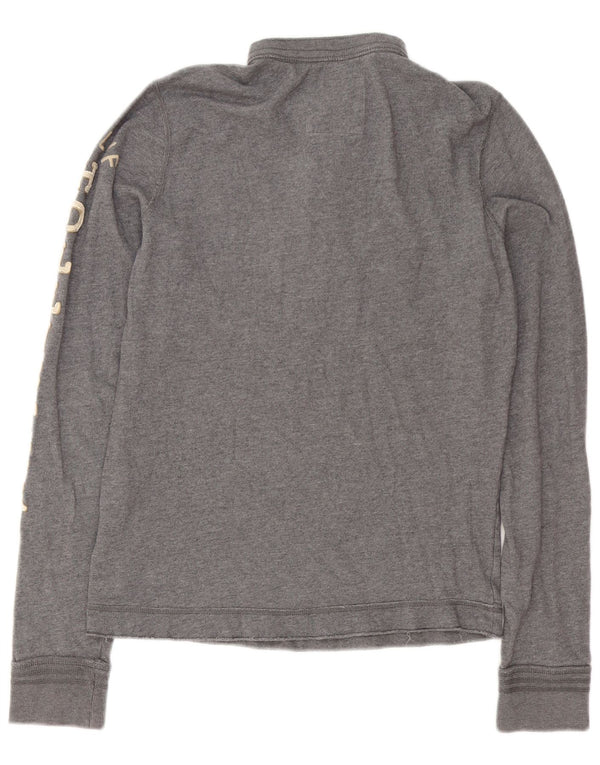 Hollister Mens Graphic Long Sleeve Polo Shirt Medium Grey Cotton