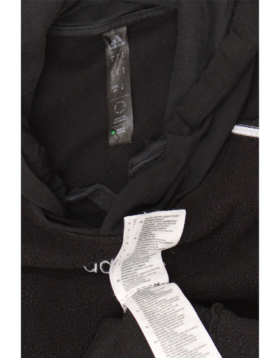 ADIDAS Mens Hooded Fleece Jumper Small Black Polyester