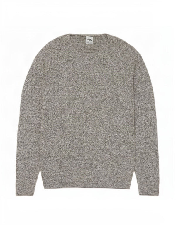 Zara Mens Crew Neck Jumper Sweater Large Grey Flecked