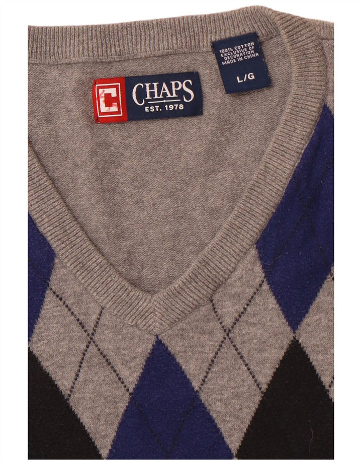 CHAPS Mens Vest Tank Top Large Grey Argyle/Diamond Cotton