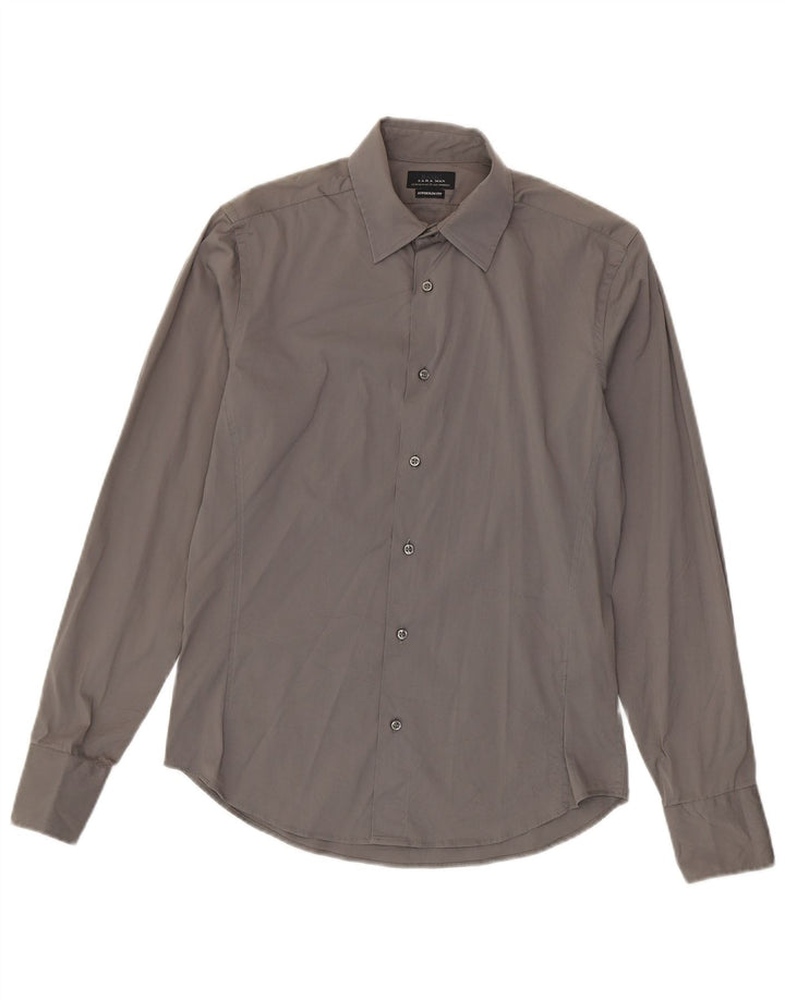 Koszula męska Zara Super Slim Fit, średnioszara, bawełniana