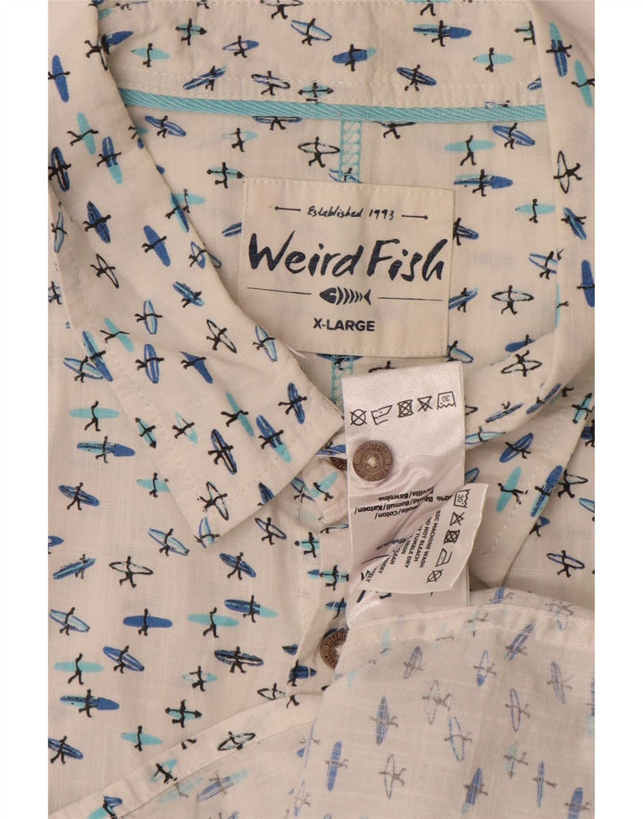 Weird Fish Herren-Kurzarmhemd mit abstraktem Muster, XL, weiße Baumwolle