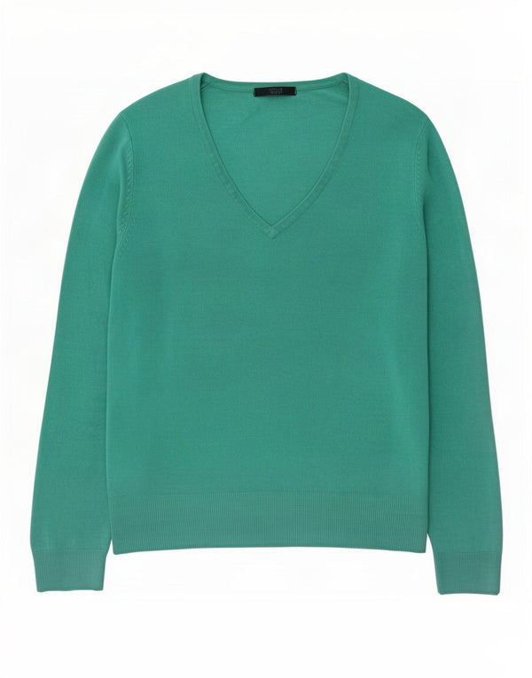 Marks & Spencer Womens V-Neck Jumper Sweater UK 12 Medium Green Acrylic