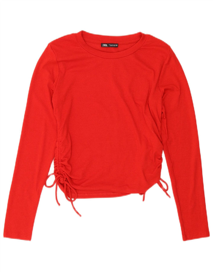 Zara Womens Crop Top Long Sleeve UK 14 Large Red