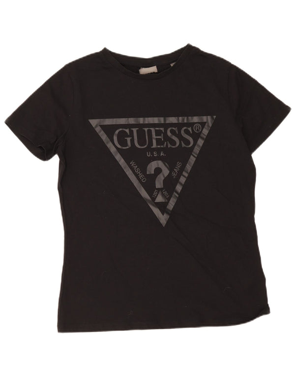 Guess Womens Graphic T-Shirt Top UK 12 Medium Black Cotton
