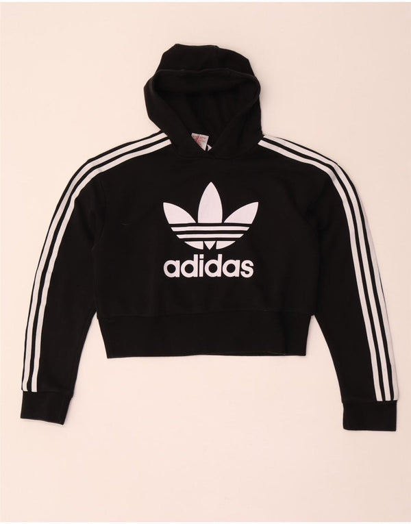 Укороченный джемпер с капюшоном Adidas для девочек 12–13 лет, черный хлопок