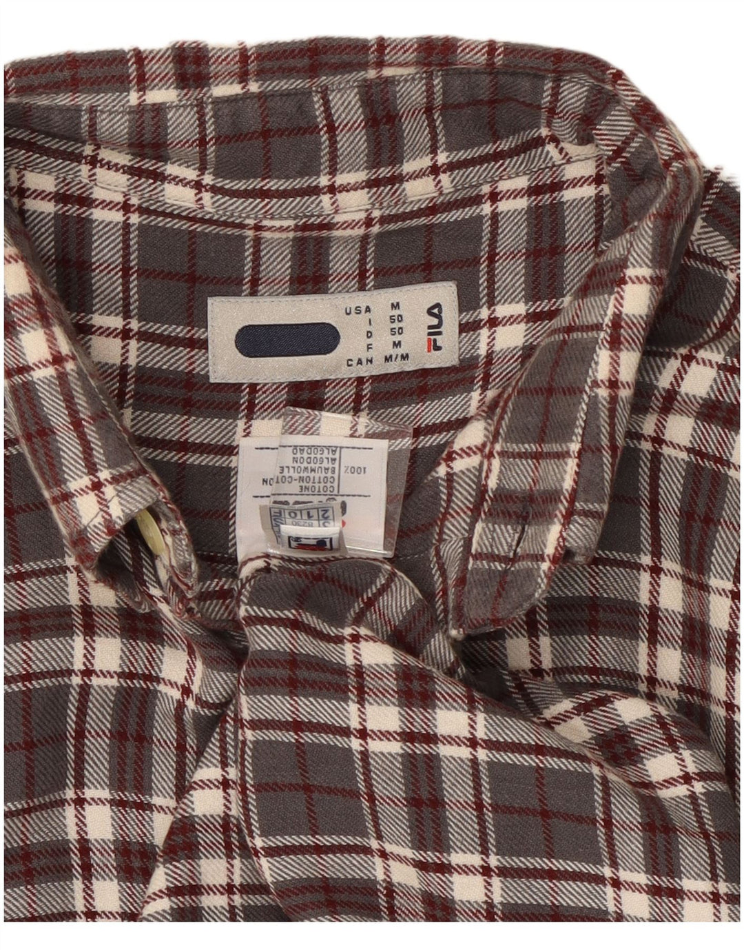 Camicia Fila da uomo in flanella di cotone a quadri grigio medio