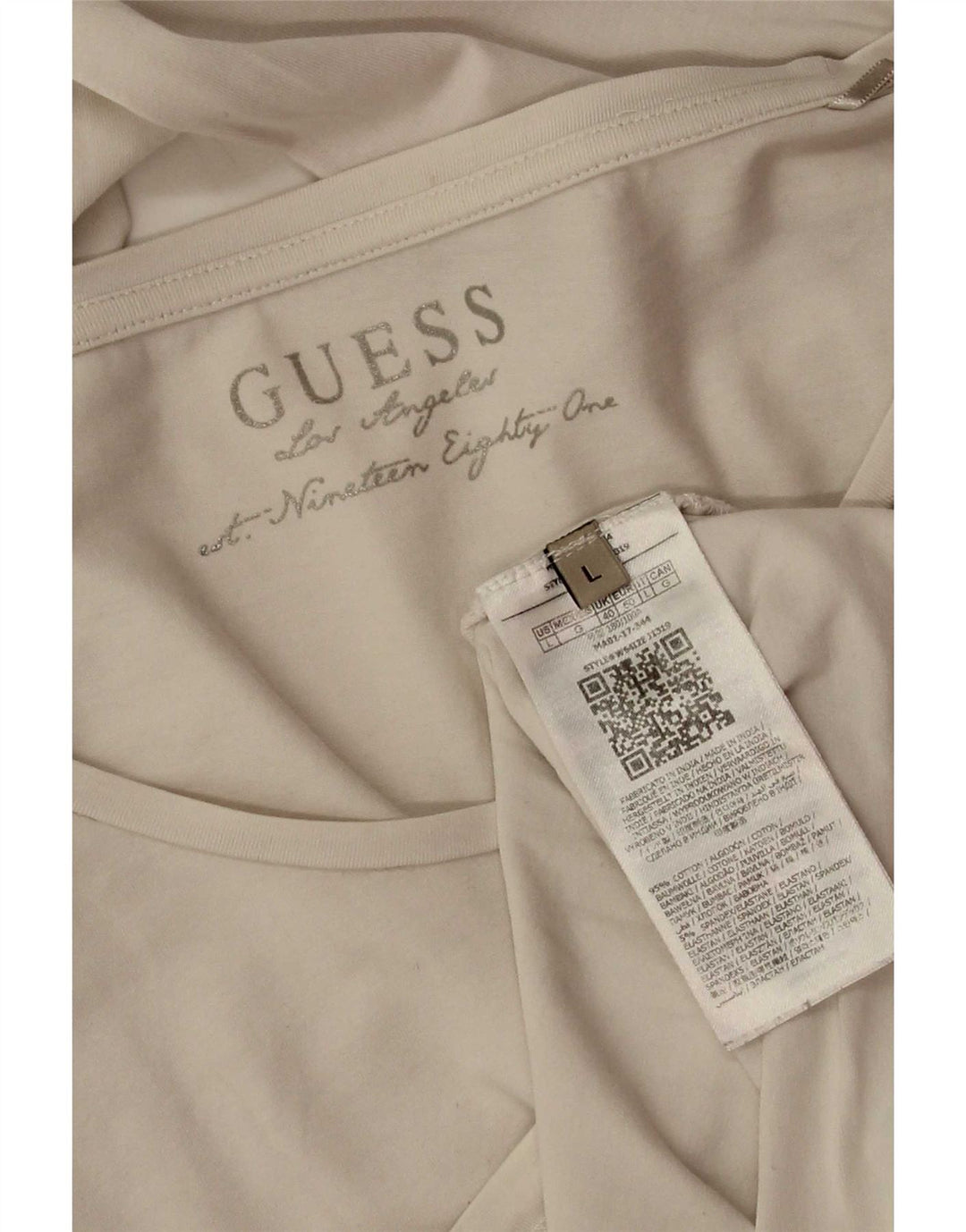 Guess Womens Graphic Top Long Sleeve UK 14 Large White Cotton
