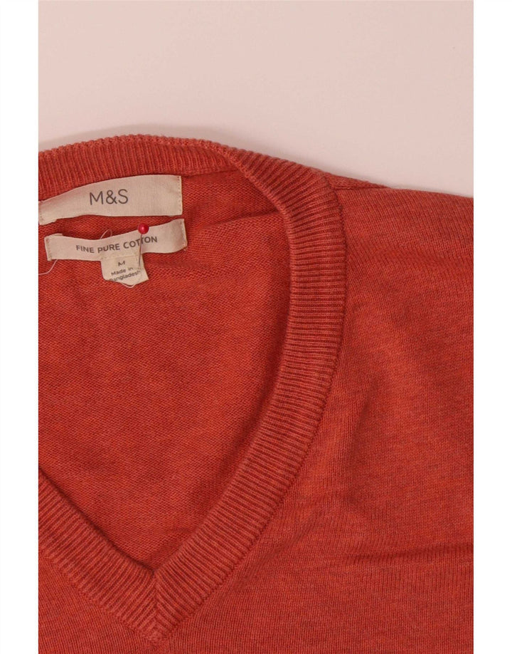 Marks & Spencer Mens V-Neck Jumper Sweater Medium Orange Cotton