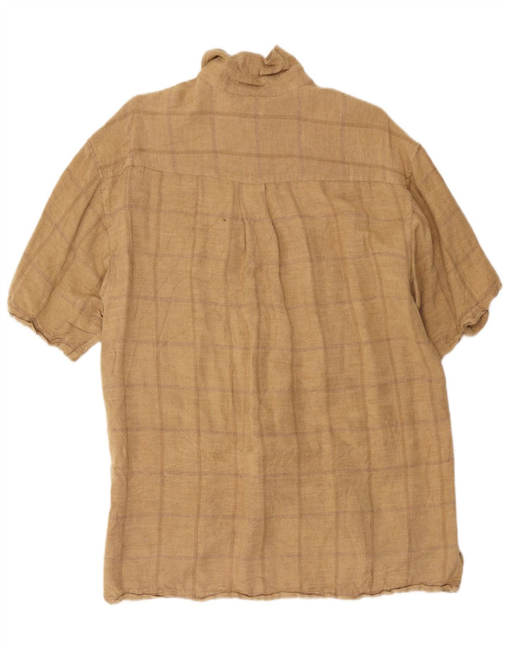 Izod Mens Short Sleeve Shirt Medium Beige Check Linen