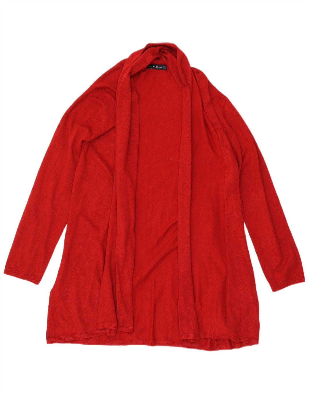 Zara Womens Longline Open Cardigan Sweater UK 12 Medium Red Viscose