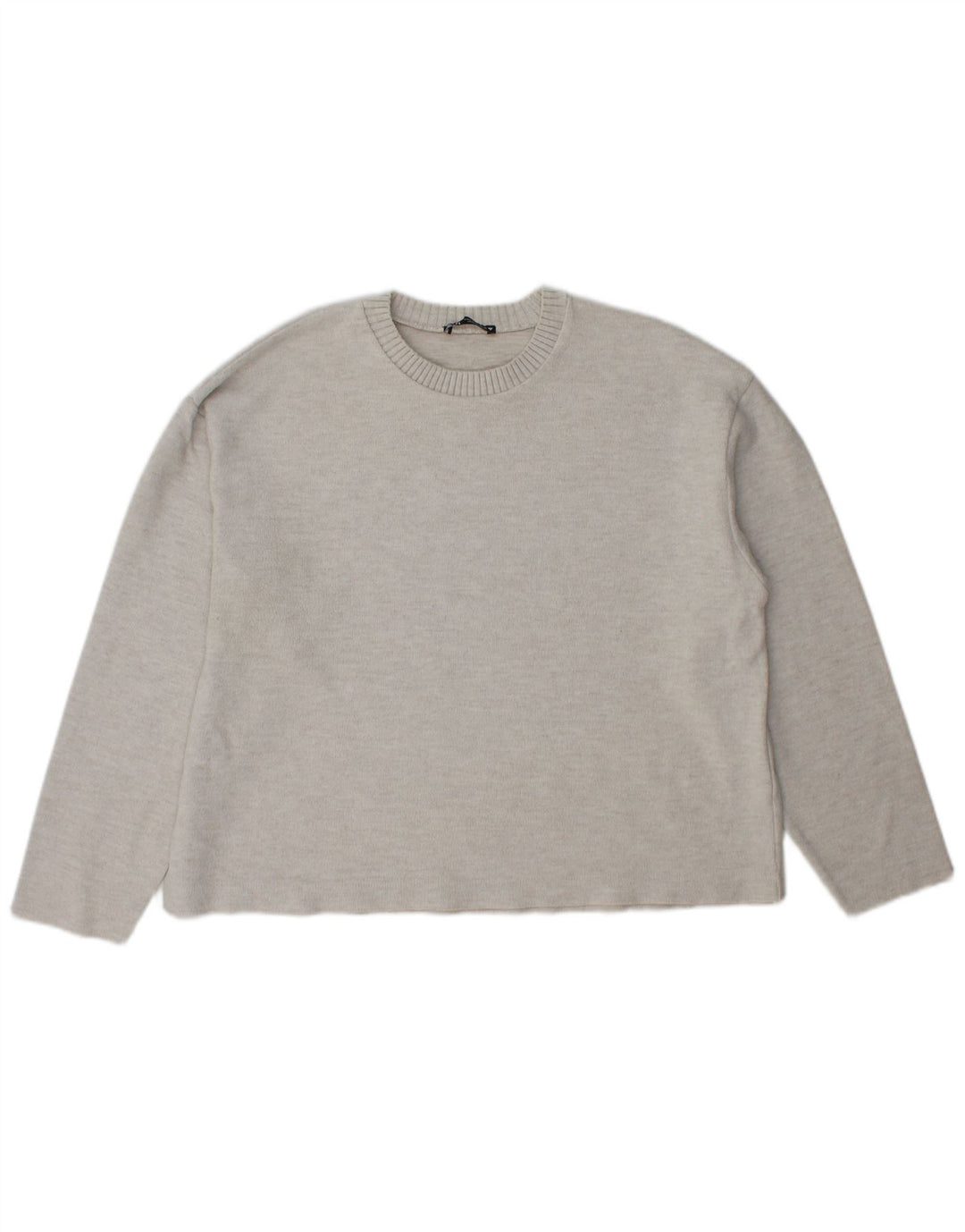 Zara Pull ras du cou pour femme UK 16 Large Gris Polyester