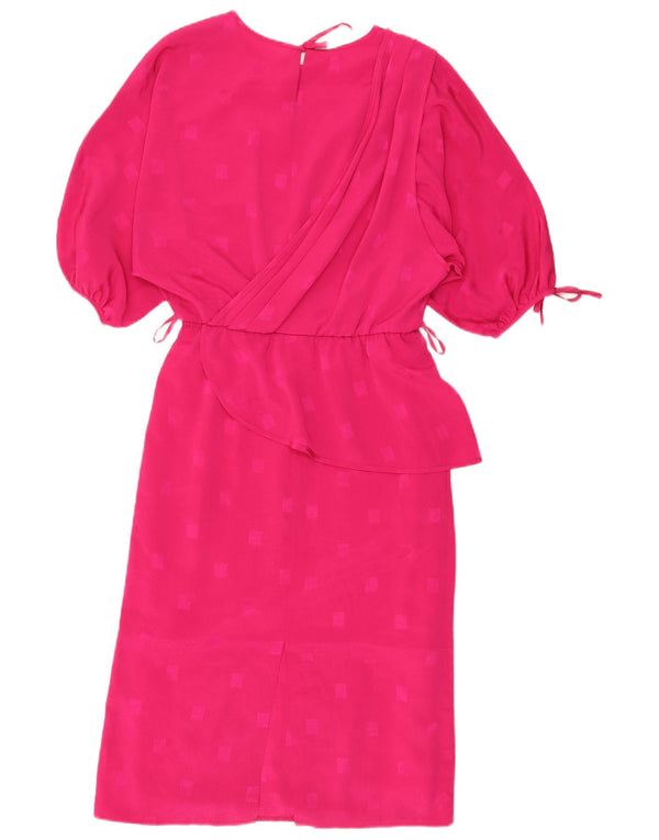 Vestito tubino vintage da donna UK 12 rosa medio geometrico