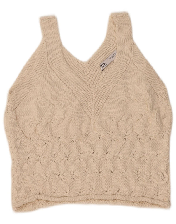 Zara Womens Crop Knit Cami Top UK 10 Small Off White Bomuld