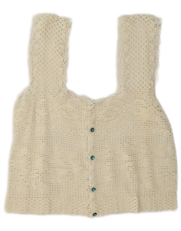 Vintage Womens Crochet Sleeveless Crop Top UK 12 Medium Off White