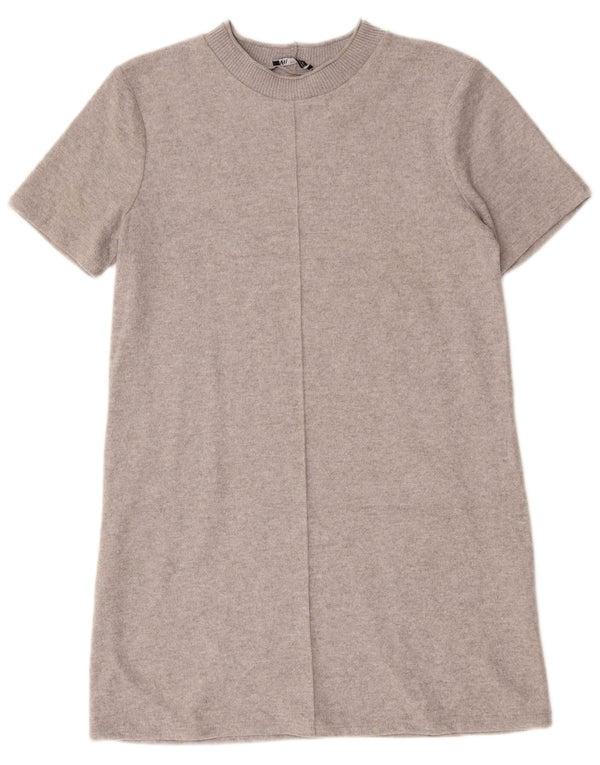 Zara Damen T-Shirt-Kleid UK 16 Large Grau geflecktes Polyester