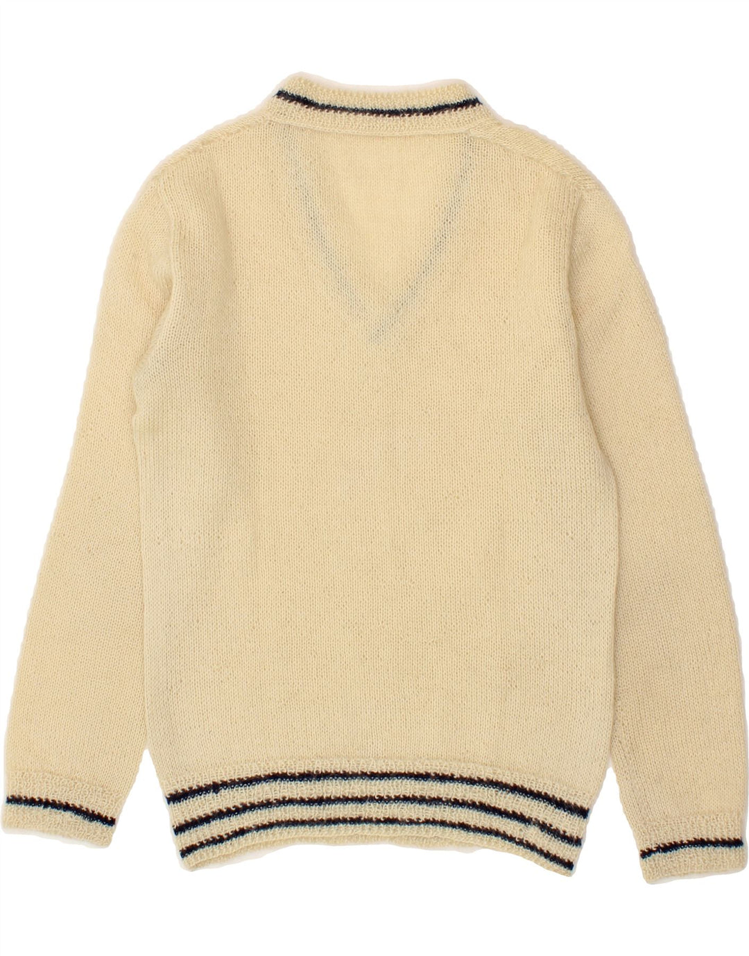 VINTAGE Womens V-Neck Jumper Sweater UK 12 Medium Off White Vintage Vintage and Second-Hand Vintage from Messina Hembry 