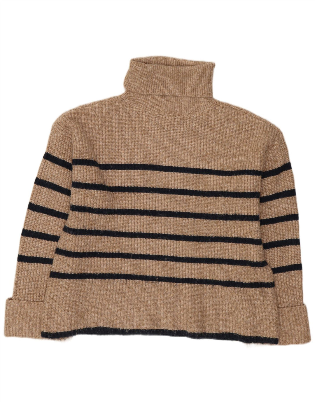 Marks & Spencer Womens Roll Neck Jumper Sweater UK 14 Medium Beige Striped