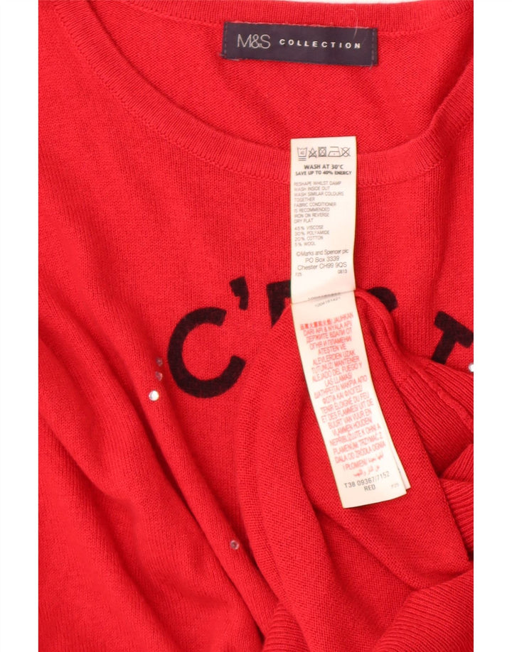 Marks & Spencer Womens Graphic Crew Neck Jumper Sweater UK 14 Medium Red