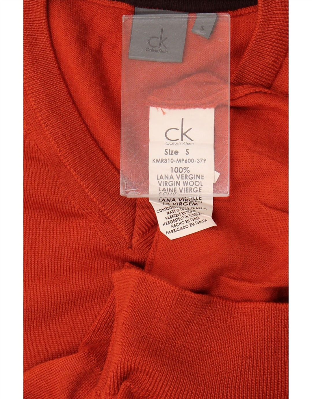 Maglione da uomo con scollo a V Calvin Klein piccolo arancione in lana vergine