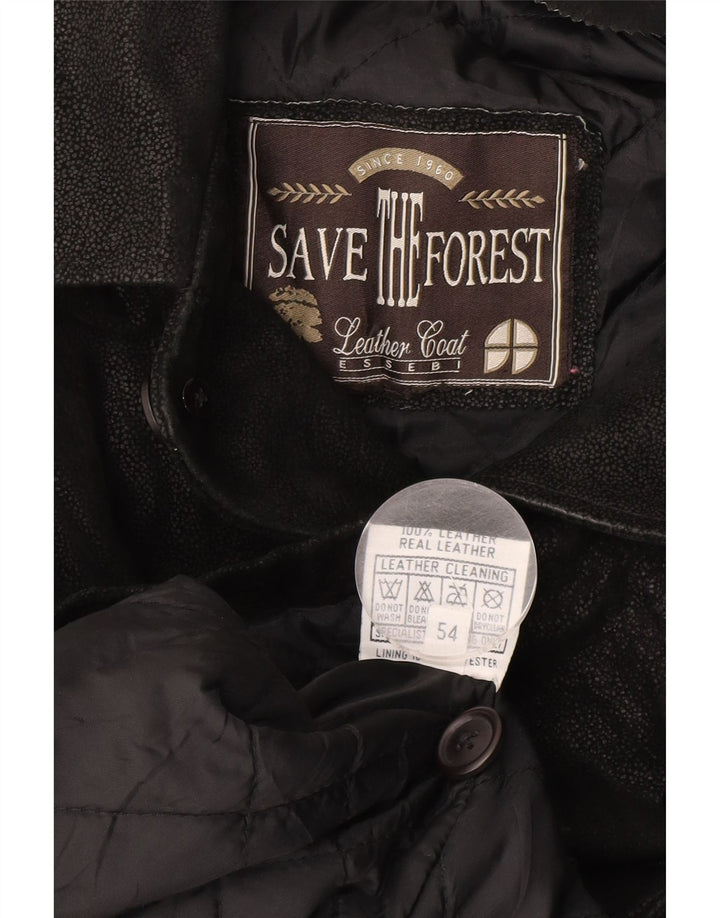 SAVE THE FOREST Mens Leather Jacket IT 54 2XL Black Leather