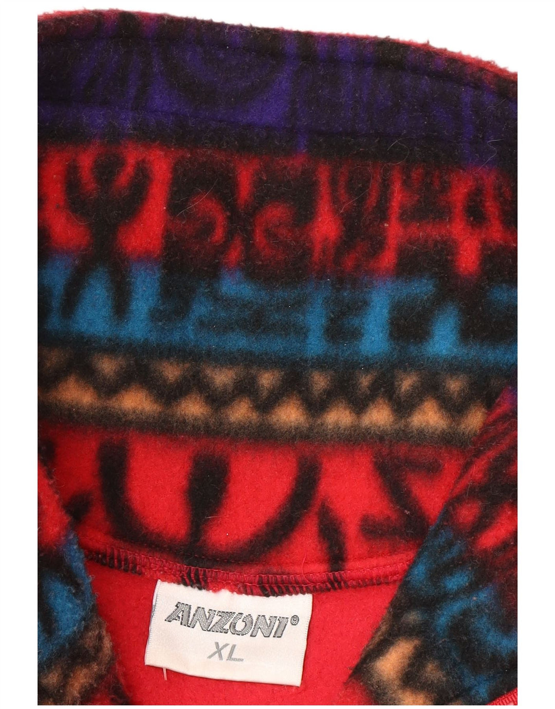 Anzoni Mens Zip Neck Fleece Jumper XL Red Geometric Polyester