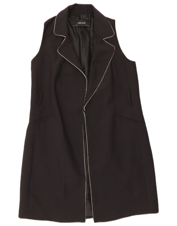 Zara Mujer Abrigo Sin Mangas UK 10 Small Poliéster Negro