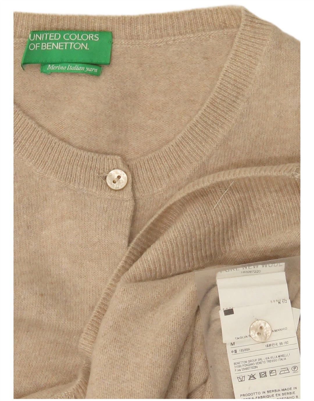 Maglione cardigan da donna Benetton UK 12 Lana nuova beige medio