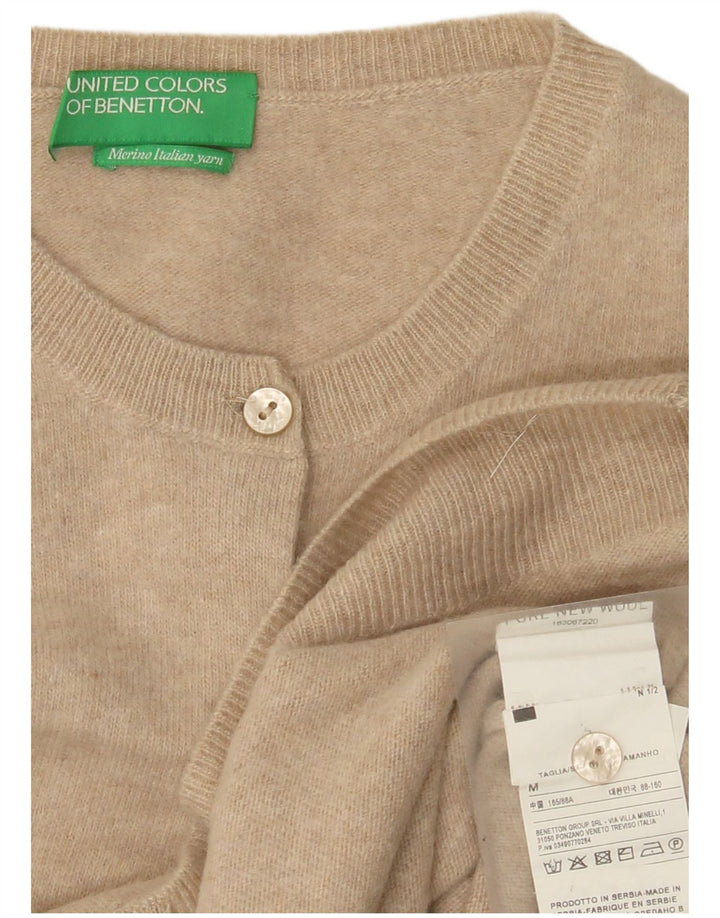 Maglione cardigan da donna Benetton UK 12 Lana nuova beige medio