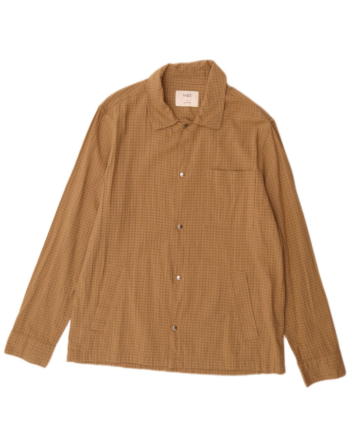 Marks & Spencer Mens Overshirt Shirt Medium Brown Check Cotton