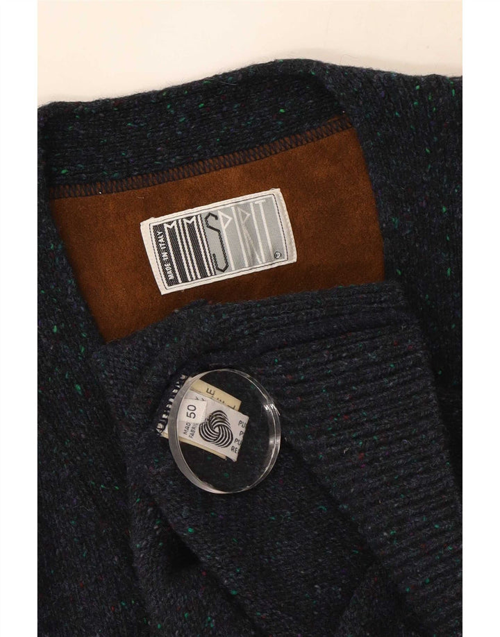 vintage Homme Cardigan Pull IT 50 Laine Bleu Marine Moyenne