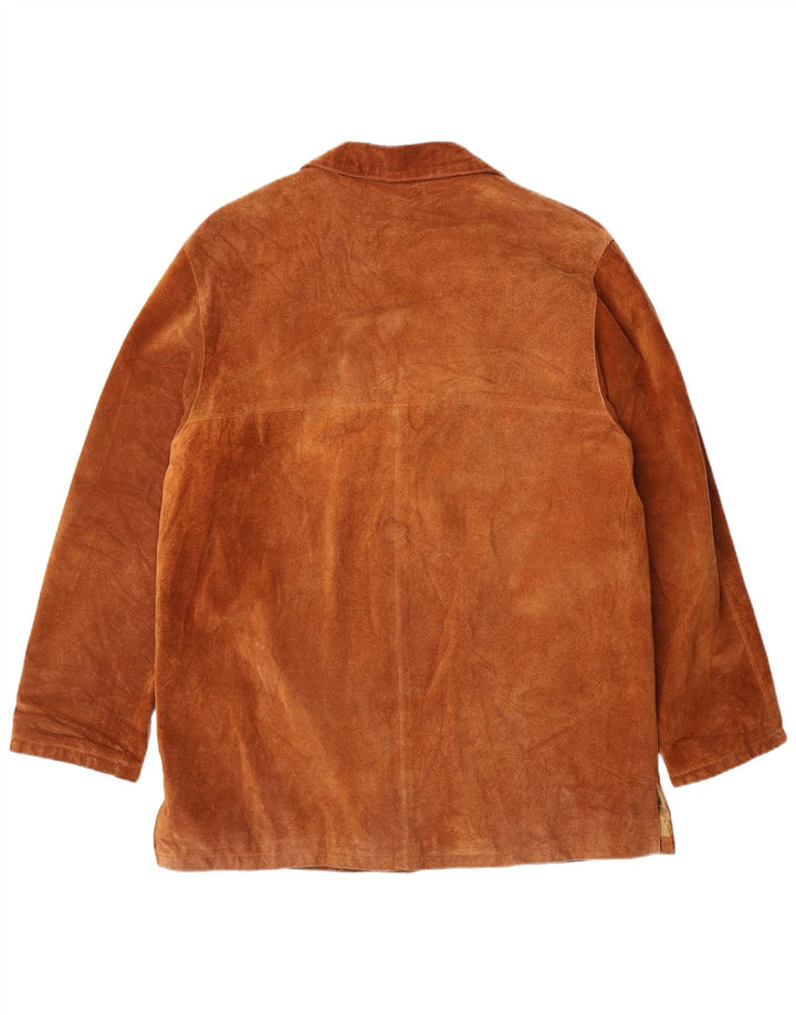VINTAGE Womens Suede Jacket IT 46 Large Brown Leather Classic