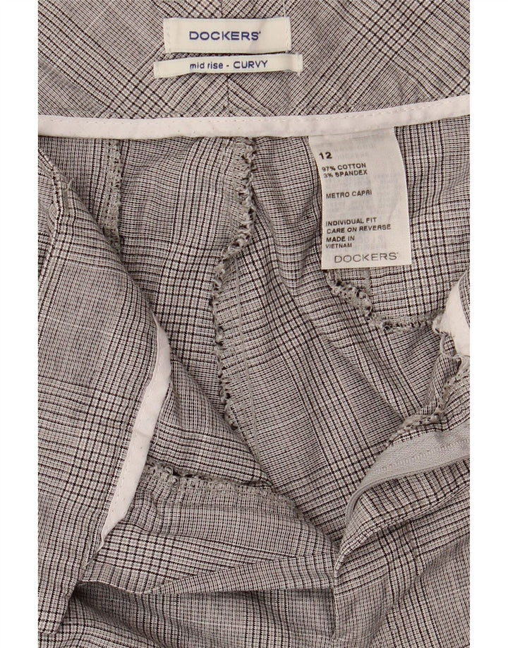 DOCKERS Womens Mid Rise Capri Trousers UK 12 Medium W32 L21 Grey Check Vintage Dockers and Second-Hand Dockers from Messina Hembry 