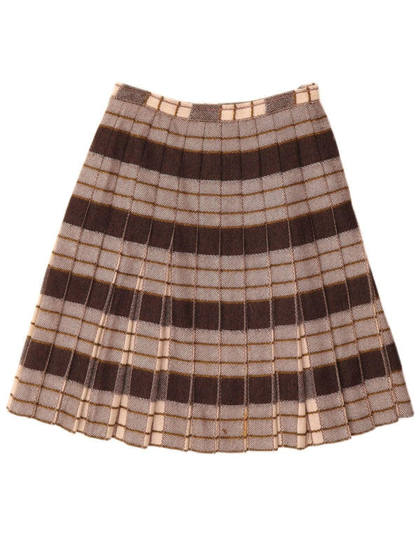Vintage Womens Pleated A-Line Skirt W26 Small Grey Plaid