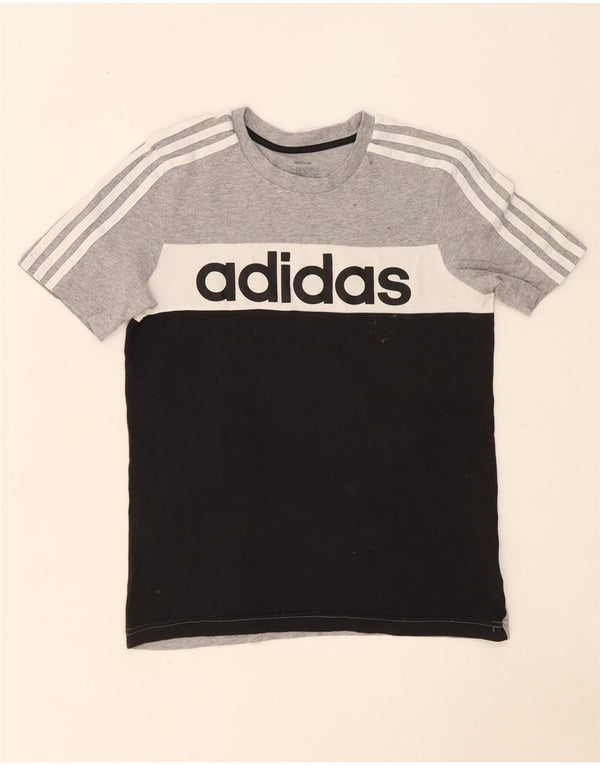 Adidas Boys Graphic T-Shirt Top 13-14 Years Grey Colourblock Cotton
