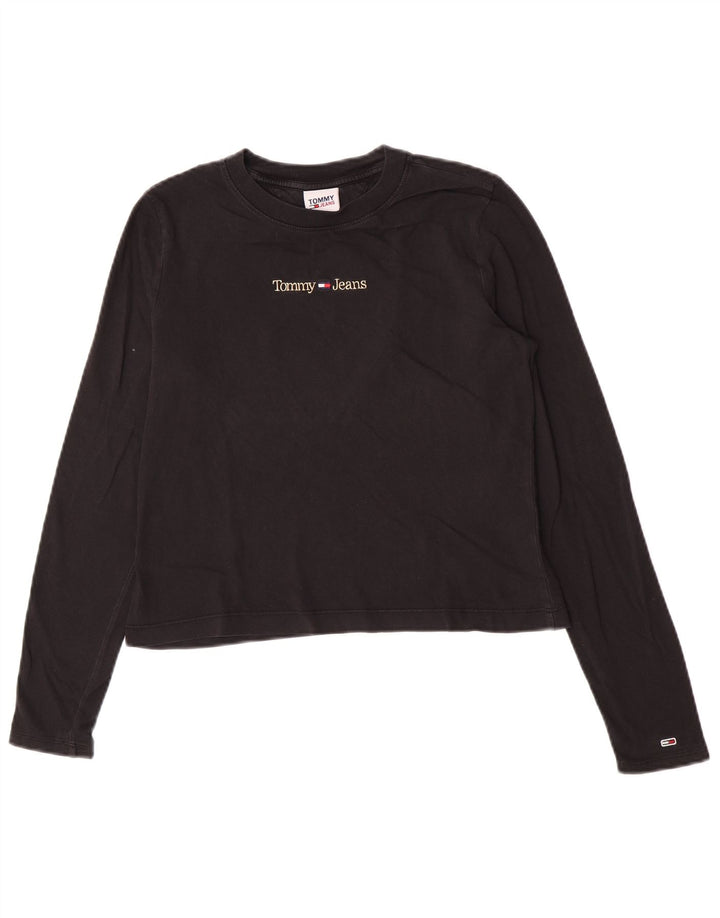 Tommy Hilfiger Womens Crop Graphic Top Long Sleeve UK 12 Medium Black