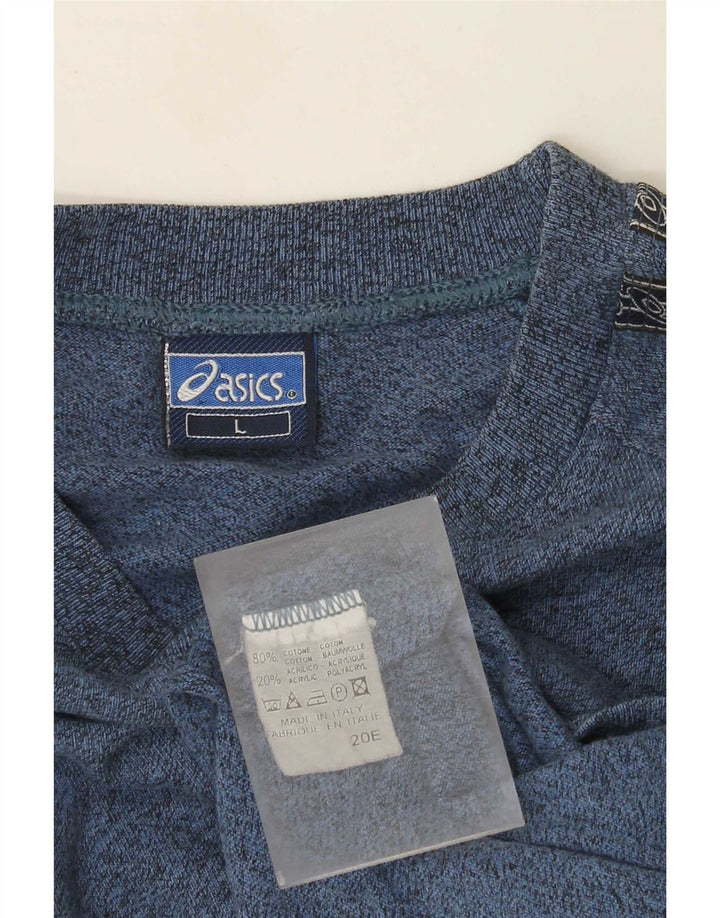 Asics Mens Graphic T-Shirt Top Large Blue Colourblock Cotton