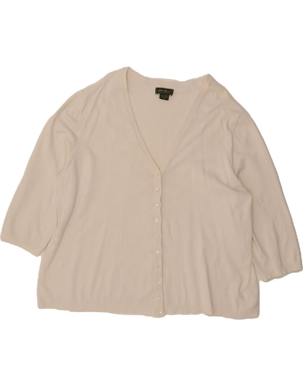 EDDIE BAUER Suéter cardigã feminino manga 3/4 Reino Unido 22 3XL algodão branco