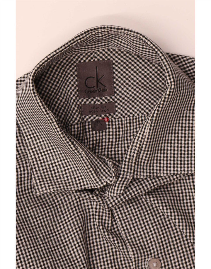 Calvin Klein Mens Slim Fit Shirt Size 39 15 1/2 Medium Grey Houndstooth