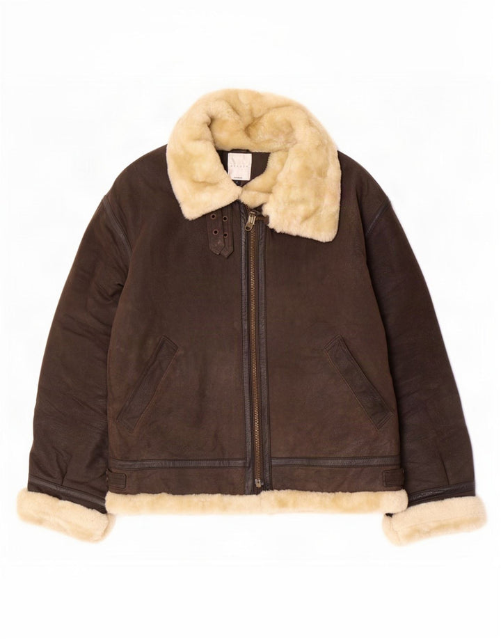 Conbipel Womens Shearling Jacket UK 16 Large Brown Læder