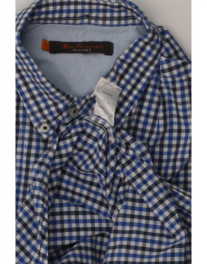 Ben Sherman Herren-Kurzarmhemd XL aus blauer Gingham-Baumwolle