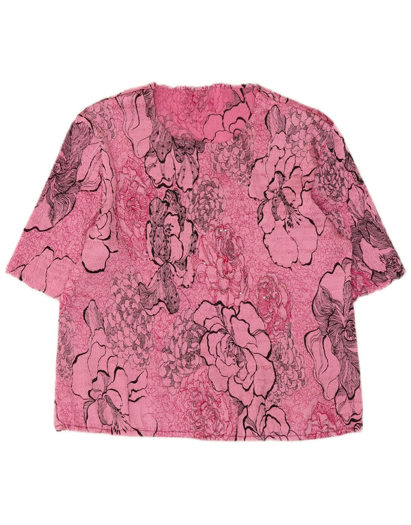 vintage Femme Blouse Top UK 20 2XL Rose Floral