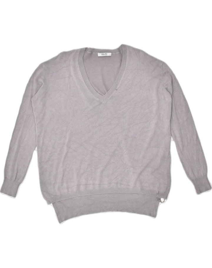 LIU JO Womens V-Neck Jumper Sweater UK 22 3XL Grey Viscose | Vintage | Thrift | Second-Hand | Used Clothing | Messina Hembry 
