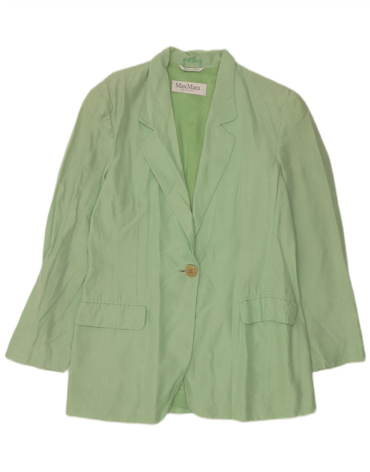 Max Mara Dame 1 Knap Blazer Jakke UK 14 Medium Grøn Silke